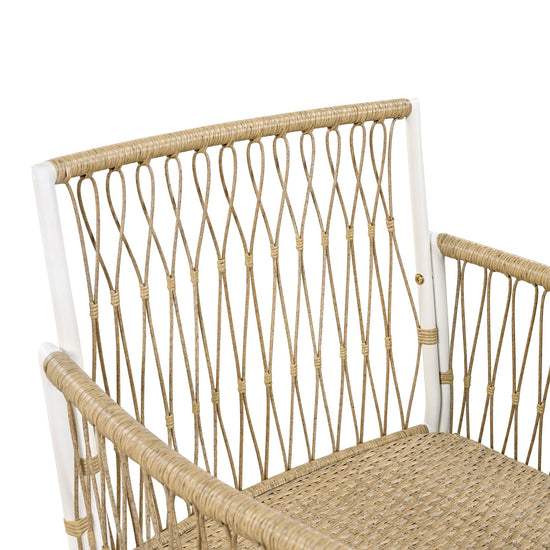 Acacia Outdoor Dining Set — 5-piece with 67-inch acacia wood table and four cushioned rattan chairs