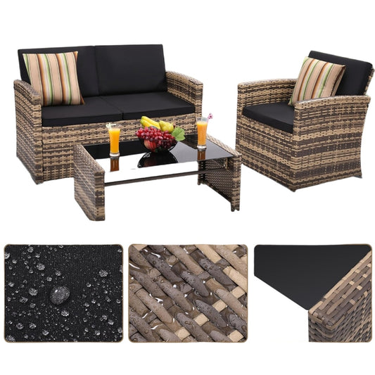 4-Piece Patio Conversation Set with Glass-Top Coffee Table