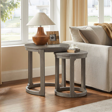 Curved Round Wooden Nesting Side Table Set, Light Brown