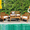 Acacia Wood 4-Piece Outdoor Sofa Set with Cushions & Coffee Table
