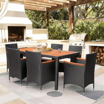 7-Piece Acacia Wood & Wicker Patio Dining Set