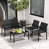4-Piece Wicker Patio Conversation Set with Black Glass-Top Coffee Table