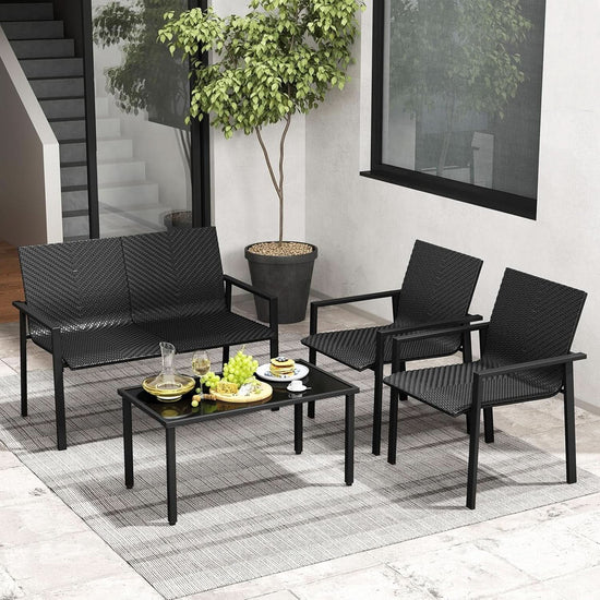 4 Piece Wicker Patio Conversation Set Black Coffee Table-1