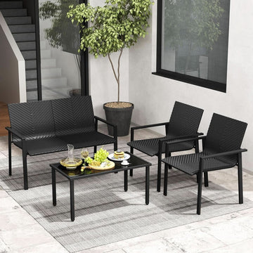 4 Piece Wicker Patio Conversation Set Black Coffee Table-1
