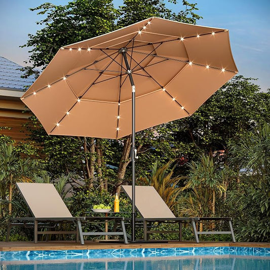 10 ft Vented Patio Umbrella with Crank, Tilt & LED Lights