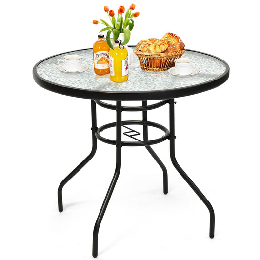32" Tempered Glass Patio Table with Umbrella Hole