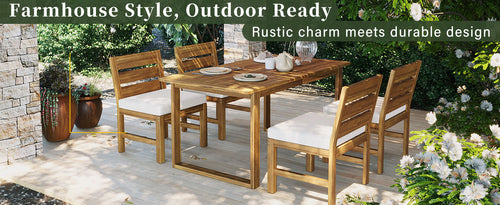 Farmhouse 5-Piece Outdoor Acacia Wood Dining Set for 4, Rustic Patio