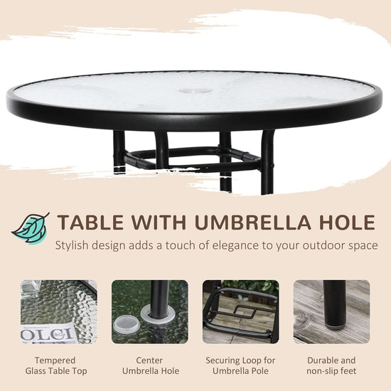 Patio Dining Set With 2 Folding Chairs Beige Umbrella-2
