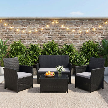 4-Piece Rattan Conversation Bistro Set with Cushions