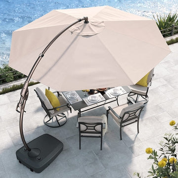 11 ft Cantilever Umbrella with Base, Champagne Aluminum