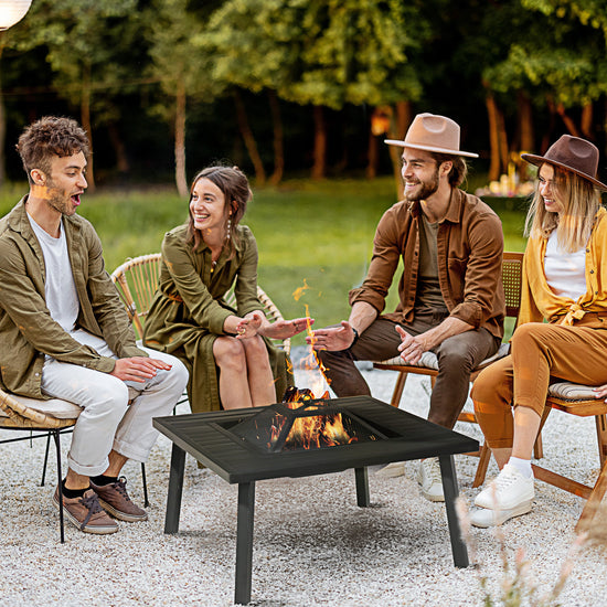 Wood-Burning Fire Pit with Grill, Spark Screen & Table Lip — 34"