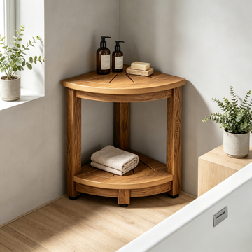 Corner Shower Bench with Storage Shelf, 350 lb Capacity