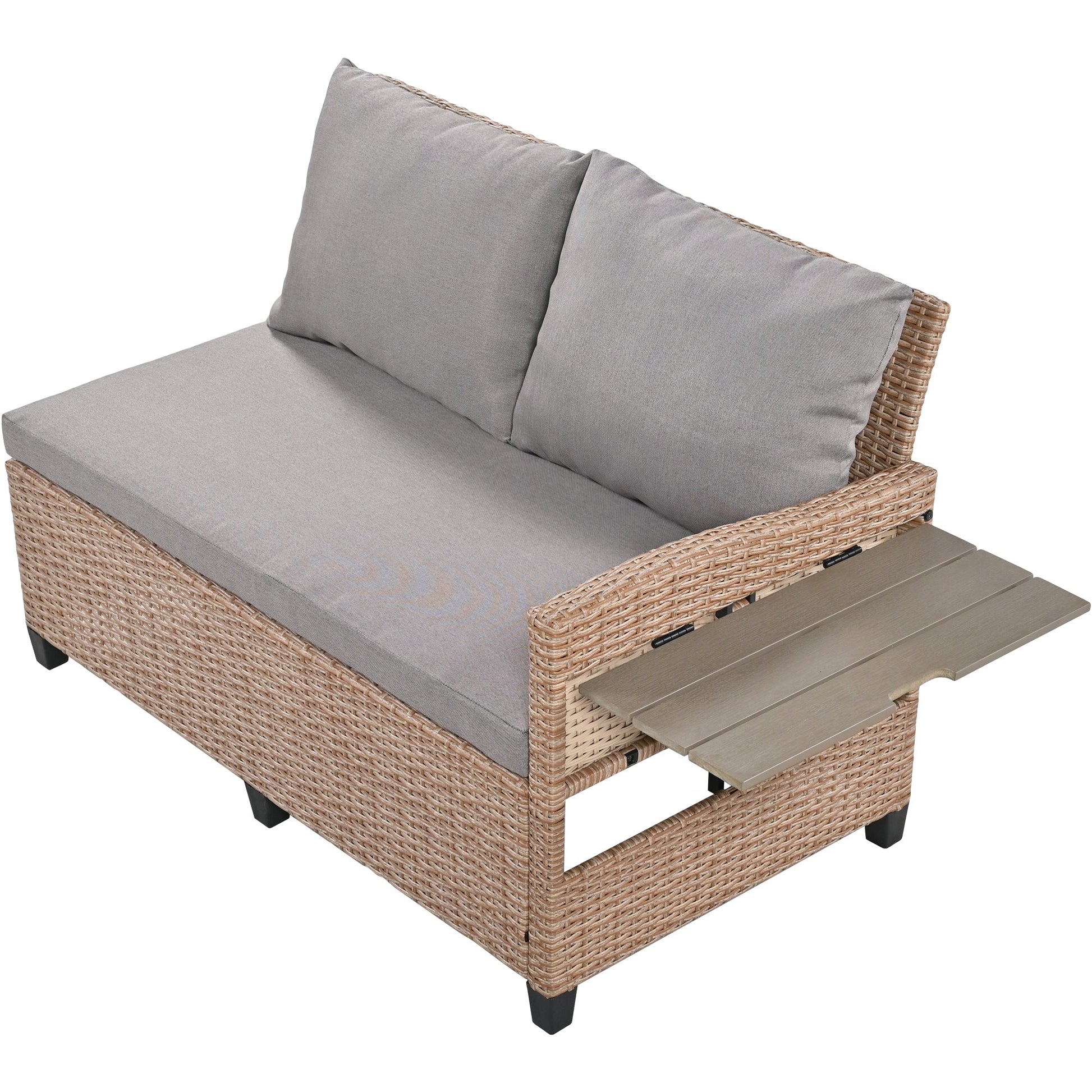 Rattan L-Shaped Patio Sectional — 5-piece outdoor wicker sectional sofa set with cushions