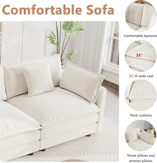 Beige chenille 111.5-inch cloud modular sofa, detail view 2