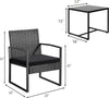 3 Piece Wicker Conversation Bistro Set Outdoor Patio Furniture Black Rattan Chairs Coffee Table For Garden Lawn Porch