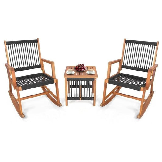 3 Piece Outdoor Wood Patio Furniture Rocking Chair Table Bistro Set-1