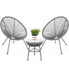 3-Piece Grey Rope Woven Patio Bistro Set with Glass-Top Table