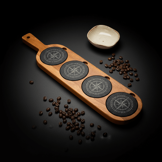 Acacia Wood & Slate Serving Board with Handle, 18x12 Inch