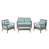 4-Piece PE Wicker Conversation Set with Black Metal Table