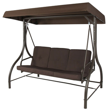3-Person Outdoor Porch Swing with Canopy, Brown