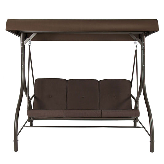 3-Person Outdoor Porch Swing with Canopy, Brown