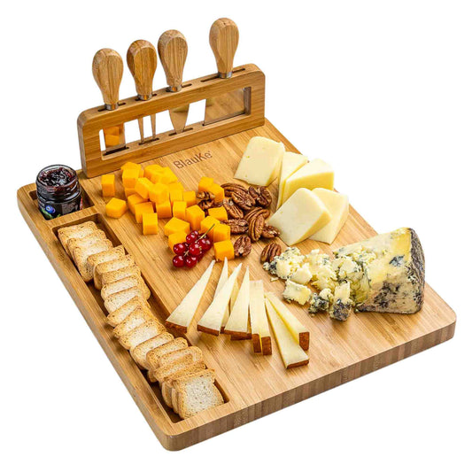 Bamboo Cheese Board and Knife Set, 14x11 inch Charcuterie Board