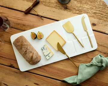 Cyara White Marble Cheese Board with Cutlery
