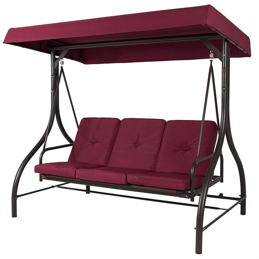 Burgundy Canopy Porch Swing with Cushions