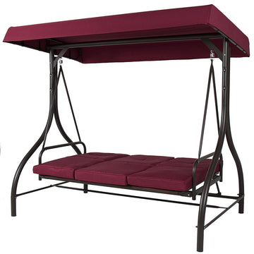 Burgundy Canopy Porch Swing with Cushions