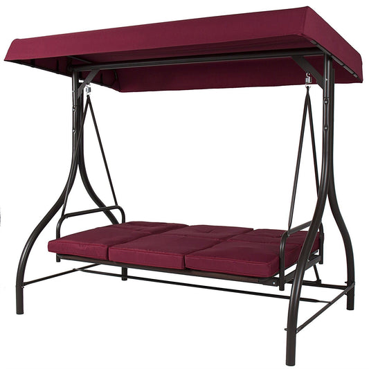 Burgundy Canopy Porch Swing with Cushions