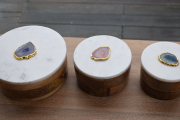 Round Wooden Box with Marble Agate Lid