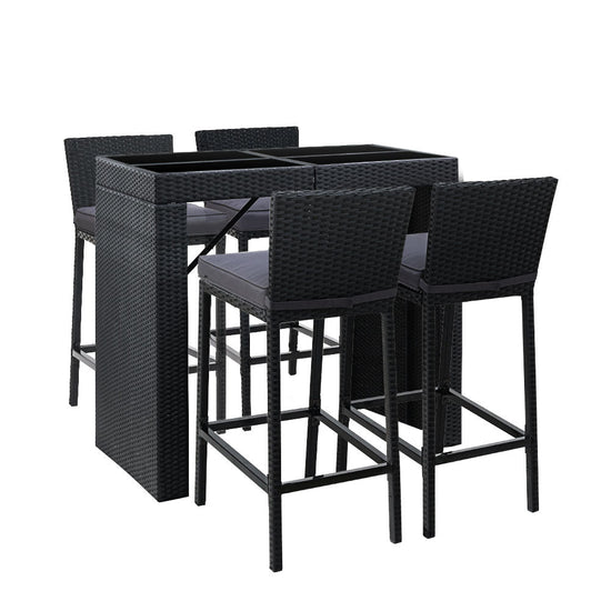 NNEDSZ Outdoor Bar Set Table Chairs Stools Rattan Patio Furniture 4 Seaters-0