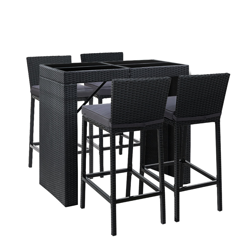 NNEDSZ Outdoor Bar Set Table Chairs Stools Rattan Patio Furniture 4 Seaters-0