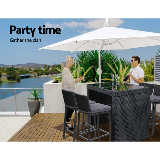 4-Seater Outdoor Bar Set with Rattan Stools and Glass-Top Table