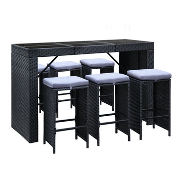 7-Piece Outdoor Bar Table & Stools Set - Black