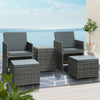 5-Piece Wicker Bistro Set with Table, Chairs and Ottomans, Grey