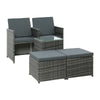 5-Piece Wicker Bistro Set with Table, Chairs and Ottomans, Grey