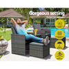 5-Piece Wicker Bistro Set with Table, Chairs and Ottomans, Grey