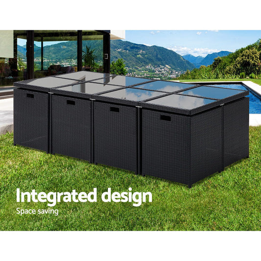 13-Piece Wicker Outdoor Dining Set with Glass-Top Table