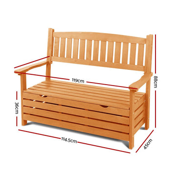 Outdoor Storage Bench Box Wooden Garden Chair 2 Seat Timber