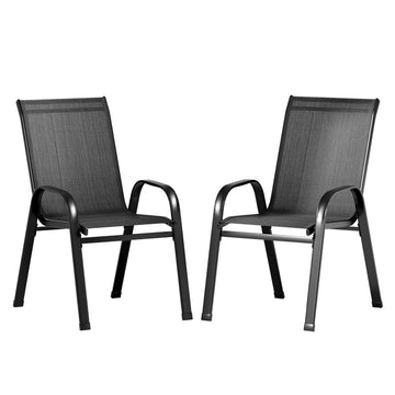 Outdoor Stackable Chairs, Set of 2 — Textilene Bistro Lounge Chairs