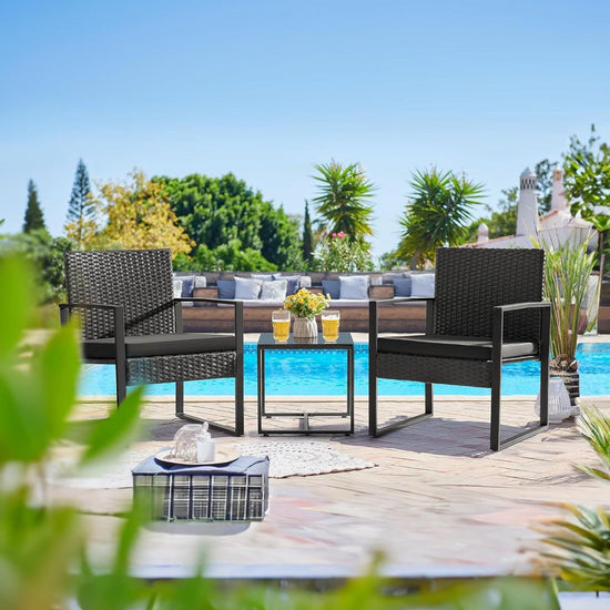 Outdoor 3-Piece Patio Furniture Set with 2 Black Patio Chairs and 1 Side Table-3