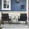 3-Piece Patio Set with 2 Black Wicker Chairs & Glass Side Table