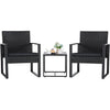 3-Piece Patio Set with 2 Black Wicker Chairs & Glass Side Table