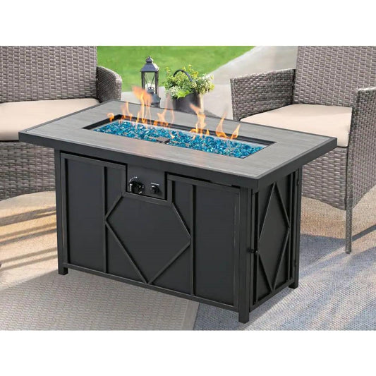 42-Inch Propane Gas Fire Pit Patio Table with Blue Fire Glass