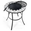 Portable Round Fire Pit Table with Mesh Cover and Fire Poker