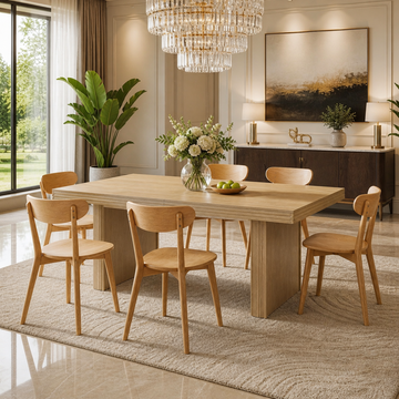 63" Farmhouse Dining Table Set with 6 Solid Oak Chairs