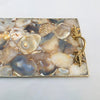 Golden Brown Agate Serving Tray With Brass Handles