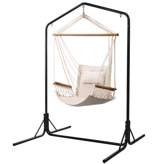 Outdoor Hammock Chair with Stand, Cream Hanging Swing Seat