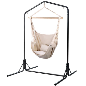 Hanging Hammock Chair with Stand and Pillow, Cream